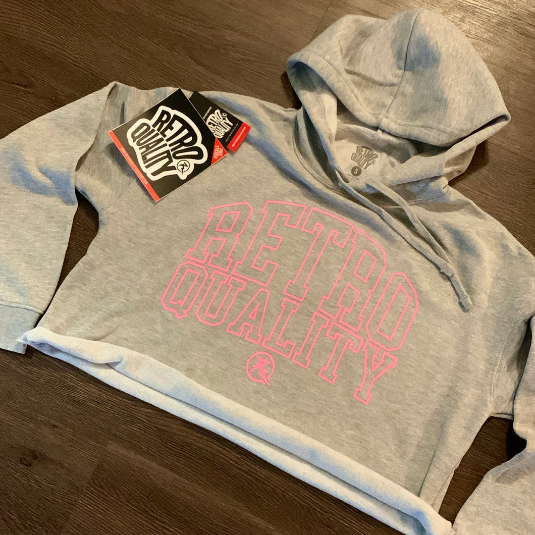 COLLEGE LOGO CROP HOODIE - PINK/GREY